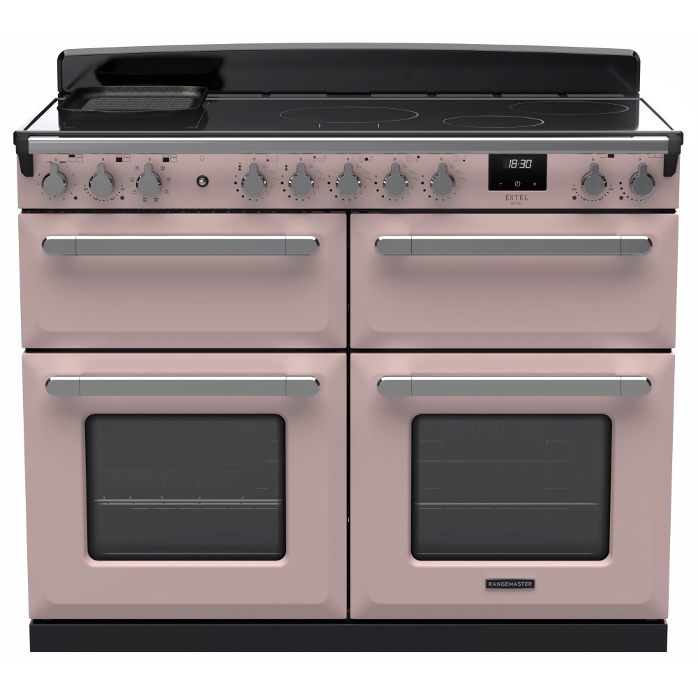 Rangemaster ESDLB110EIPPPK/CM1 Estel Deluxe BC 110cm Induction Range Cooker With Chrome Trim 15305 - PALE PINK