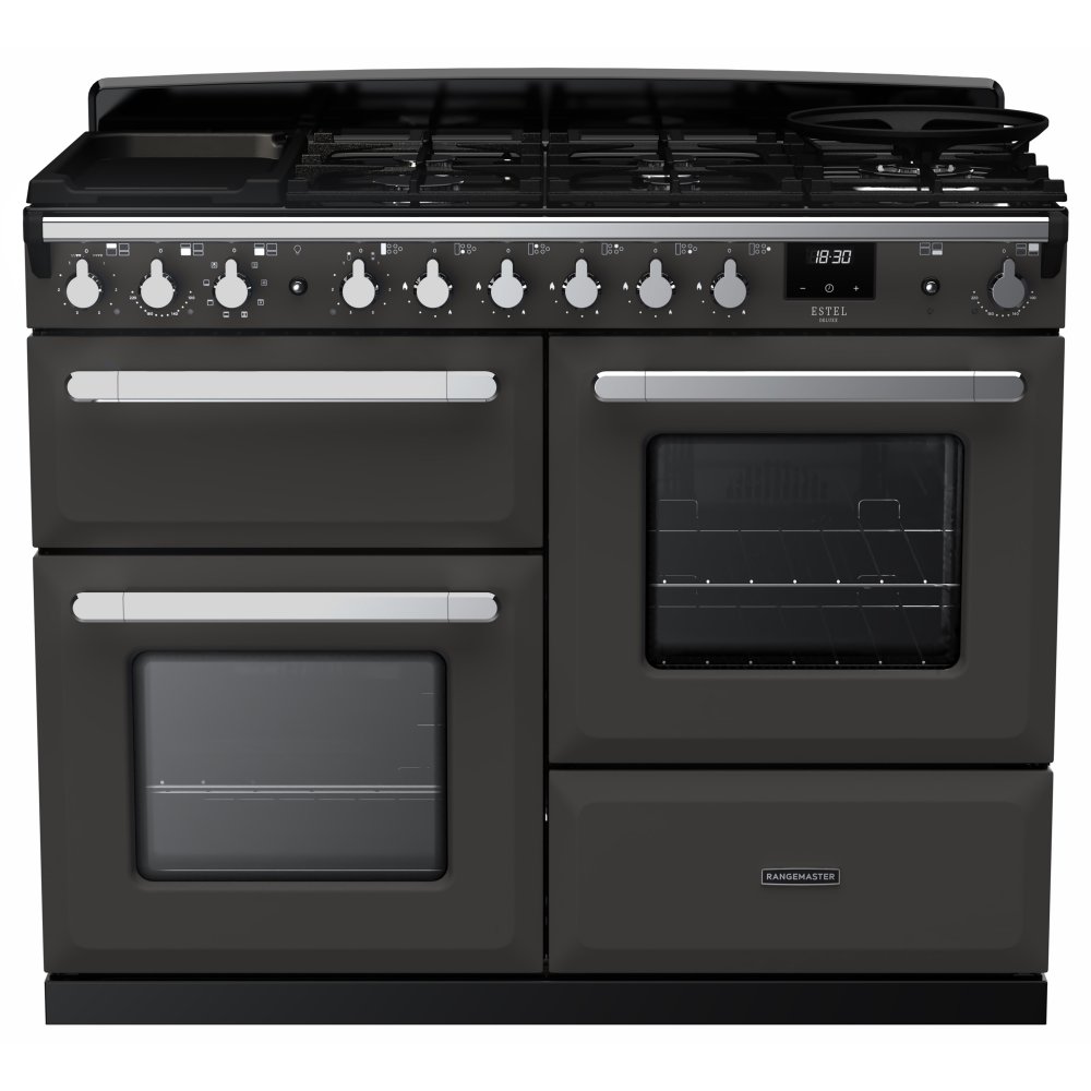 Rangemaster ESDLO110DFPSLT/CM1 Estel Deluxe OC 110cm Dual Fuel Range Cooker With Chrome Trim 15147 - SLATE