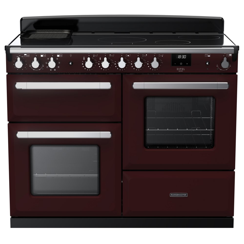 Rangemaster ESDLO110EIPBOR/CM1 Estel Deluxe OC 110cm Induction Range Cooker With Chrome Trim 15200 - BORDEAUX