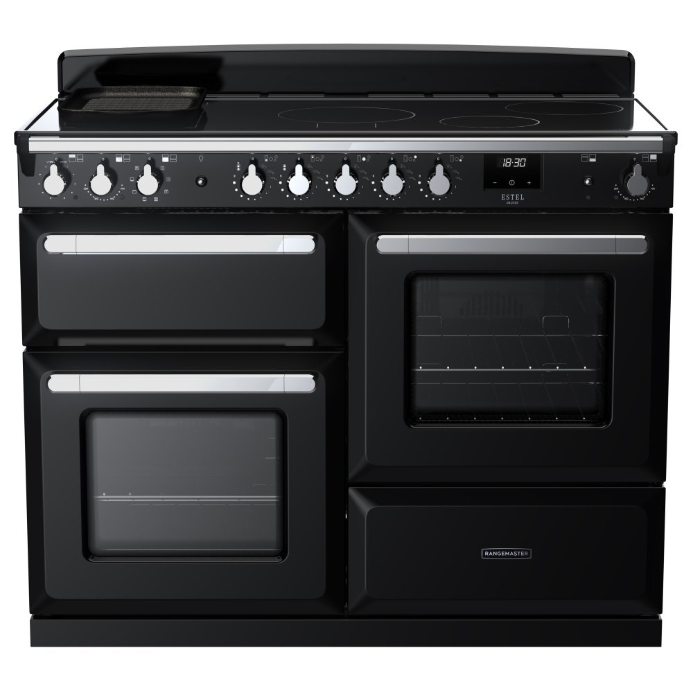 Rangemaster ESDLO110EIPGBL/CM1 Estel Deluxe OC 110cm Induction Range Cooker With Chrome Trim 15197 - BLACK