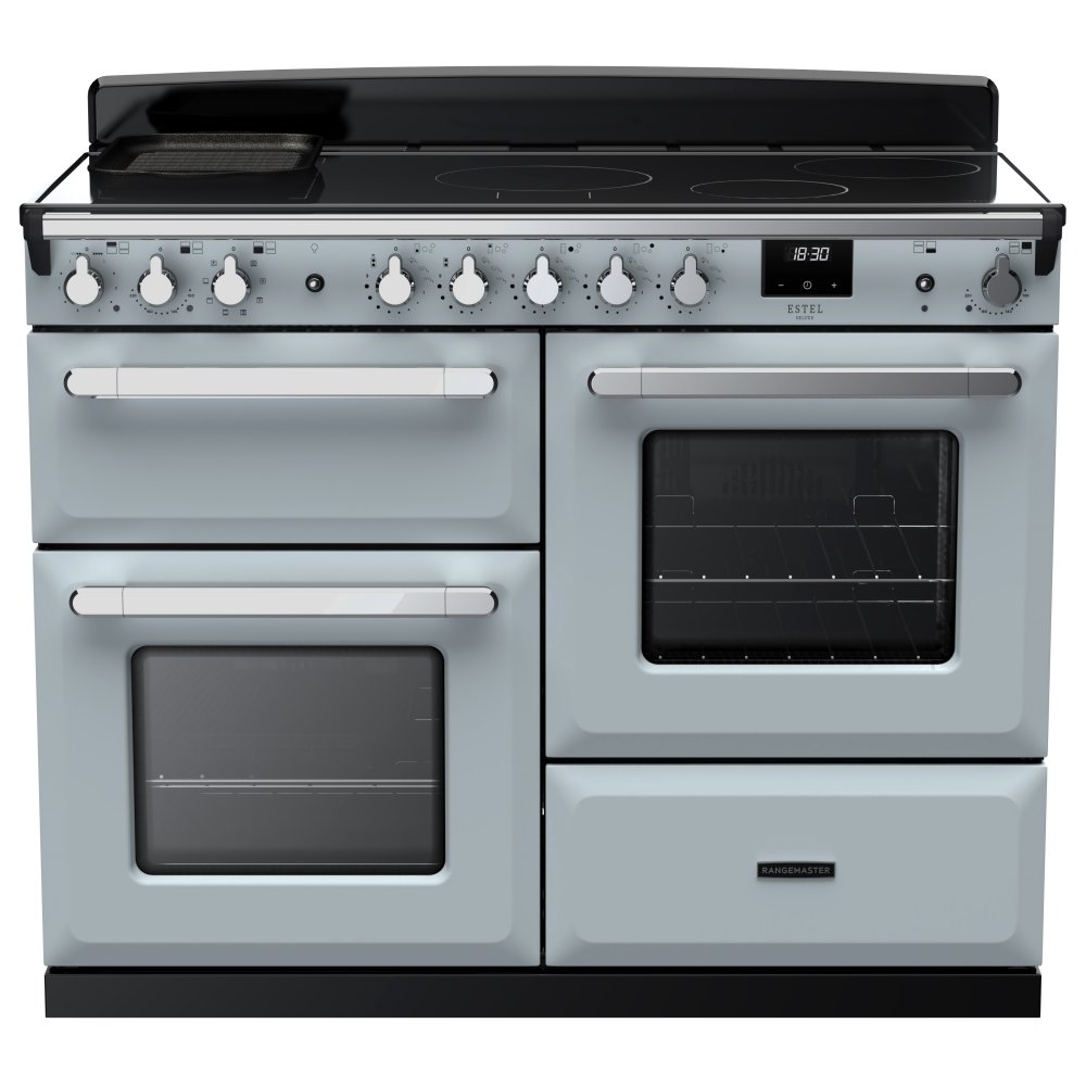 Rangemaster ESDLO110EIPMSB/CM1 Estel Deluxe OC 110cm Induction Range Cooker With Chrome Trim 15202 - MISTY BLUE