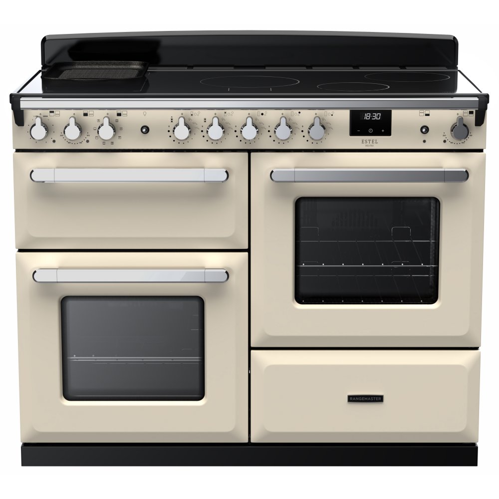 Rangemaster ESDLO110EIPPCR/CM1 Estel Deluxe OC 110cm Induction Range Cooker With Chrome Trim 15199 - PALE CREAM