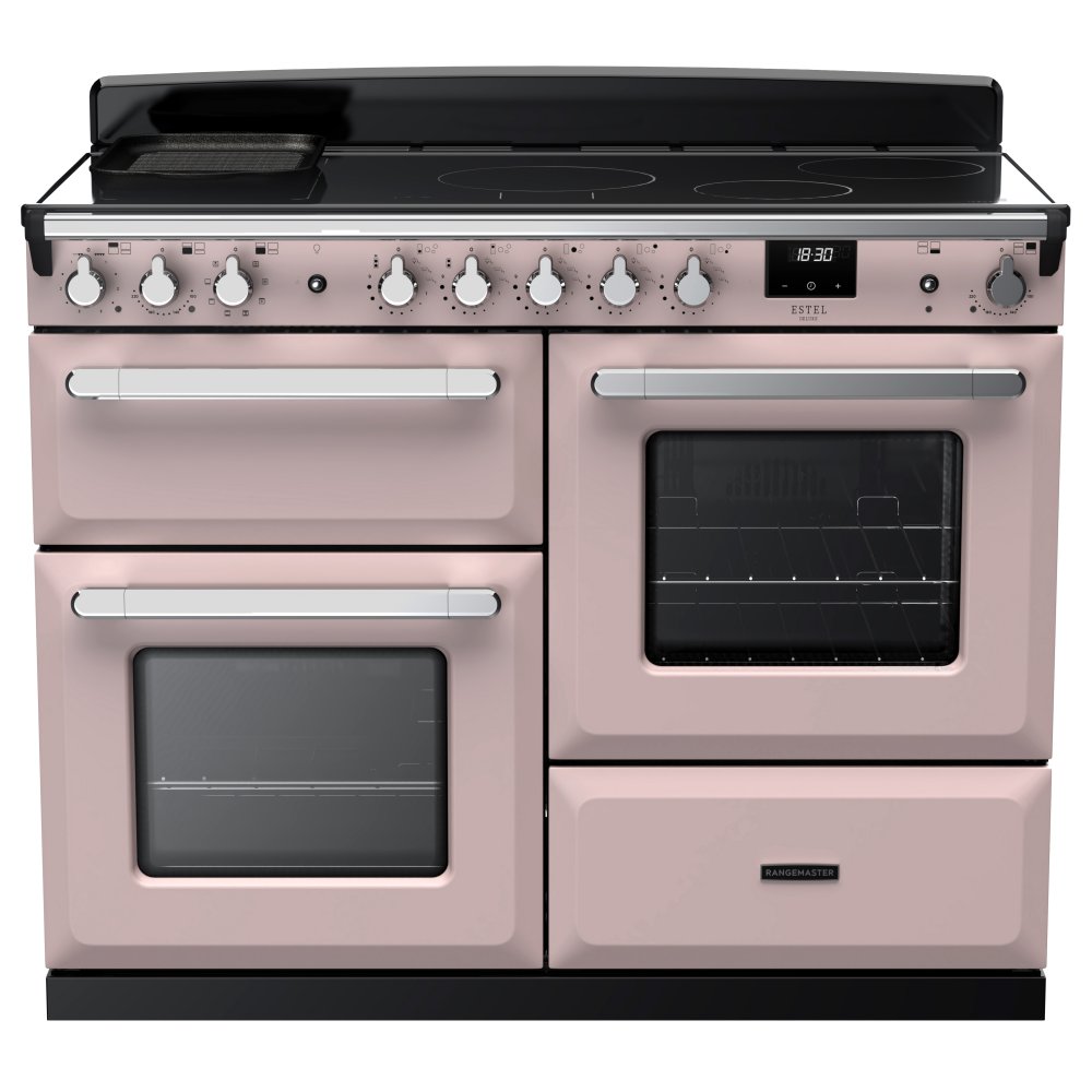 Rangemaster ESDLO110EIPPPK/CM1 Estel Deluxe OC 110cm Induction Range Cooker With Chrome Trim 15203 - PALE PINK
