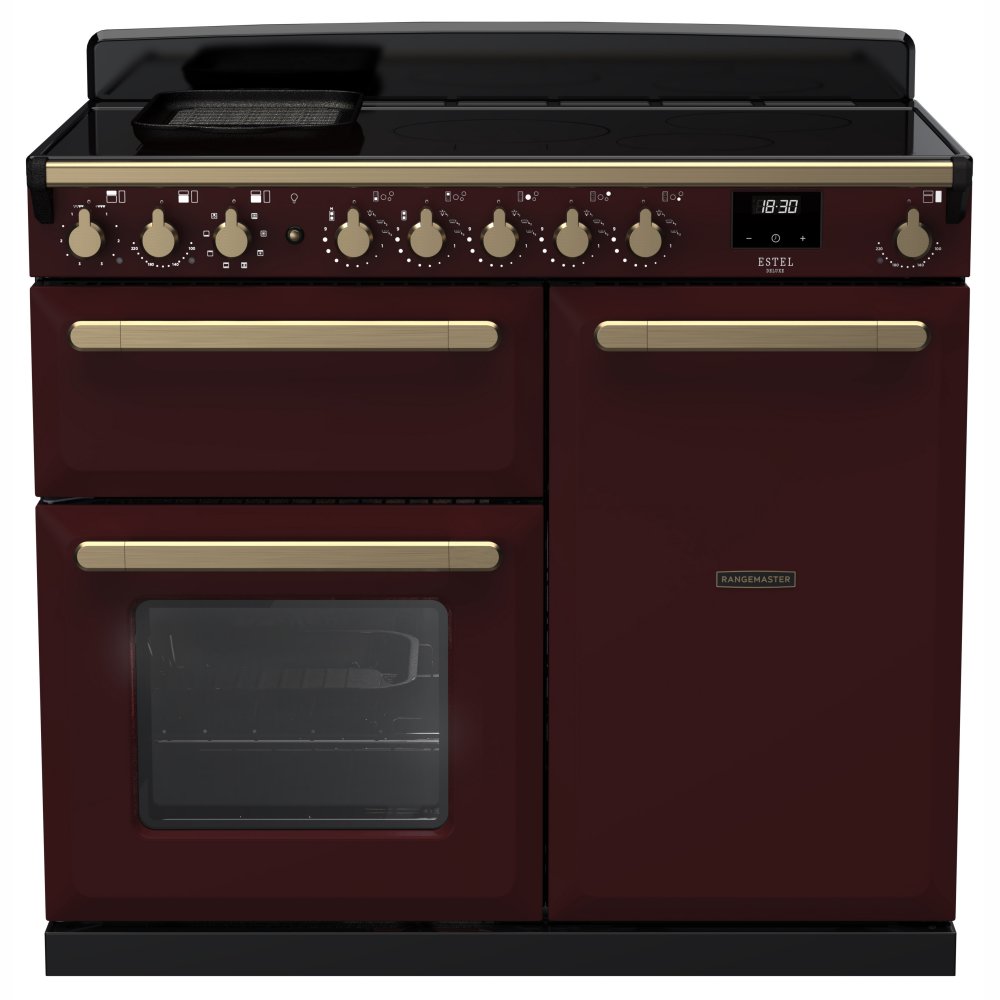 Rangemaster ESDL100EIPBOR/AB1 Estel Deluxe 100cm Induction Range Cooker With Antique Brass Trim 18091 - BORDEAUX