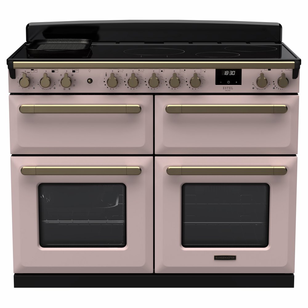 Rangemaster ESDLB110EIPPPK/AB1 Estel Deluxe BC 110cm Induction Range Cooker With Antique Brass Trim 18170 - PALE PINK
