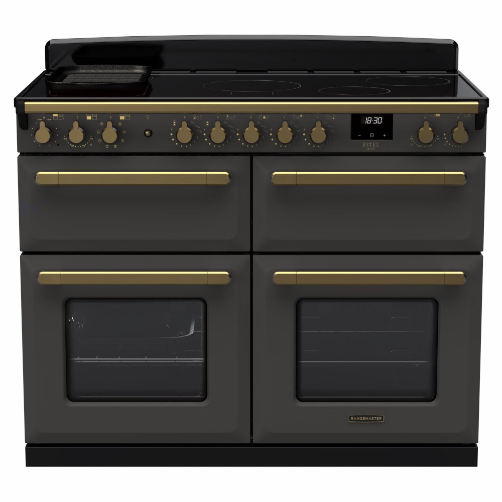 Rangemaster ESDLB110EIPSLT/AB1 Estel Deluxe BC 110cm Induction Range Cooker With Antique Brass Trim 18166 - SLATE