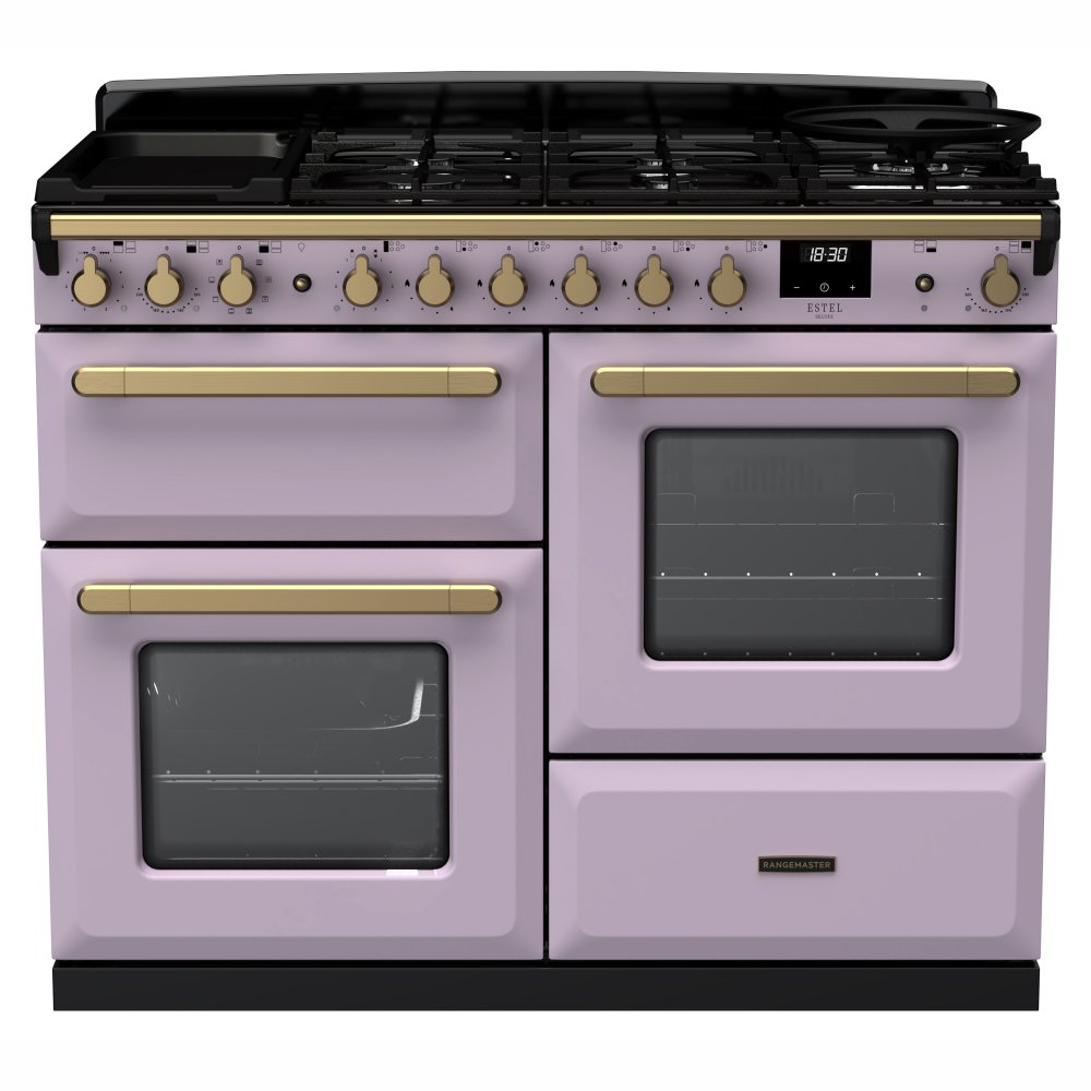 Rangemaster ESDLO110DFPHTH/AB1 Estel Deluxe OC 110cm Dual Fuel Range Cooker With Antique Brass Trim 18237 - HEATHER