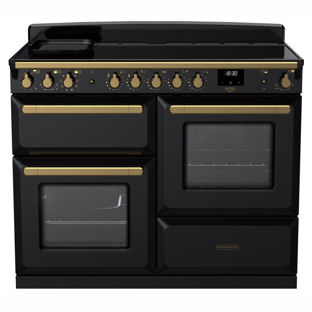 Rangemaster ESDLO110EIPGBL/AB1 Estel Deluxe OC 110cm Induction Range Cooker With Antique Brass Trim 18123 - BLACK