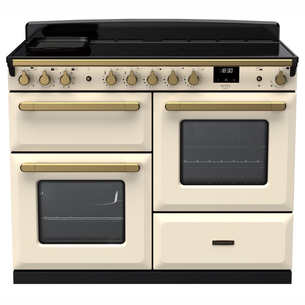 Rangemaster ESDLO110EIPPCR/AB1 Estel Deluxe OC 110cm Induction Range Cooker With Antique Brass Trim 18125 - PALE CREAM