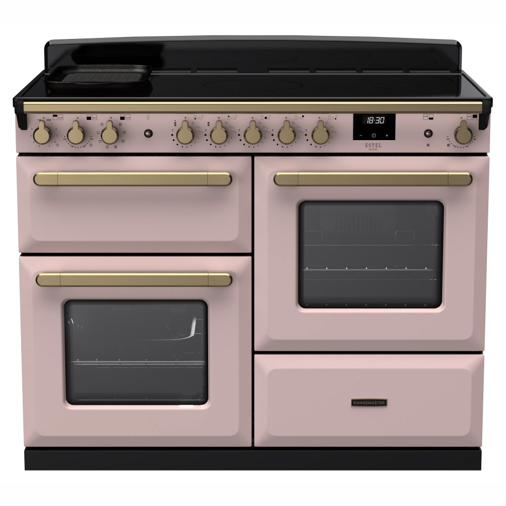 Rangemaster ESDLO110EIPPPK/AB1 Estel Deluxe OC 110cm Induction Range Cooker With Antique Brass Trim 18128 - PALE PINK