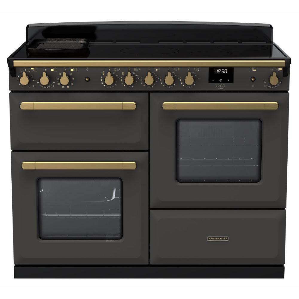 Rangemaster ESDLO110EIPSLT/AB1 Estel Deluxe OC 110cm Induction Range Cooker With Antique Brass Trim 18124 - SLATE