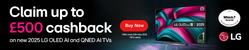 Claim up to £500 cashback on selected LG televisions. Offer ends May 20th 2025.