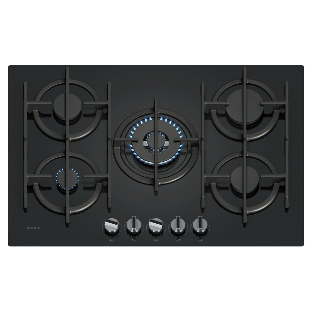 Neff T27PIQ4S0 75cm N70 5 Burner Gas On Glass Hob – BLACK