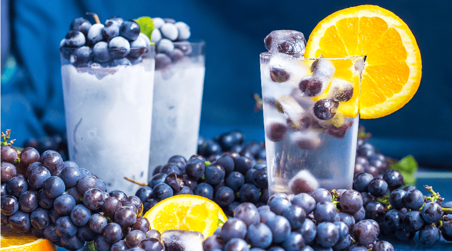 Frozen grapes in water
