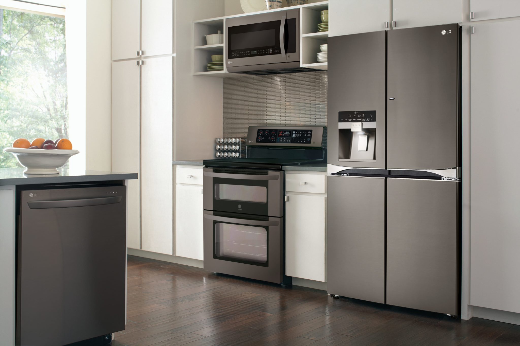 image shows a kitchen full of stainless steel LG appliances