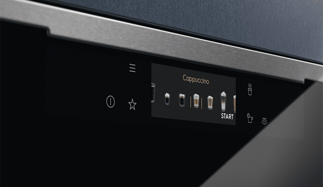 close up on the coffee selection of a AEG built in coffee machine