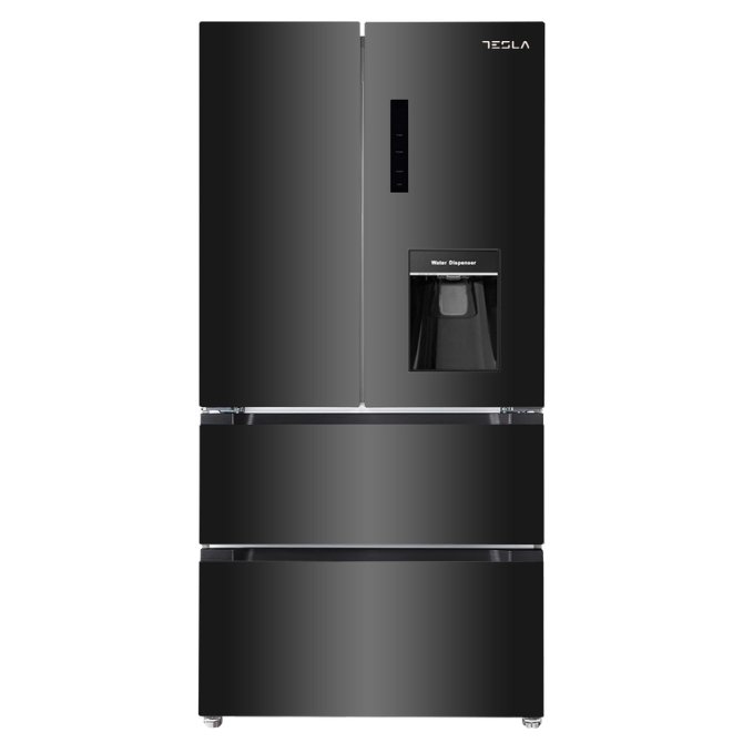 Tesla T571FRDB French Style Fridge Freezer With Water Dispenser Non Plumbed – BLACK