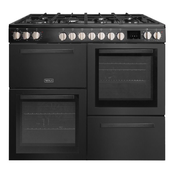 Tesla T100MCDFRCB 100cm Dual Fuel Range Cooker – BLACK
