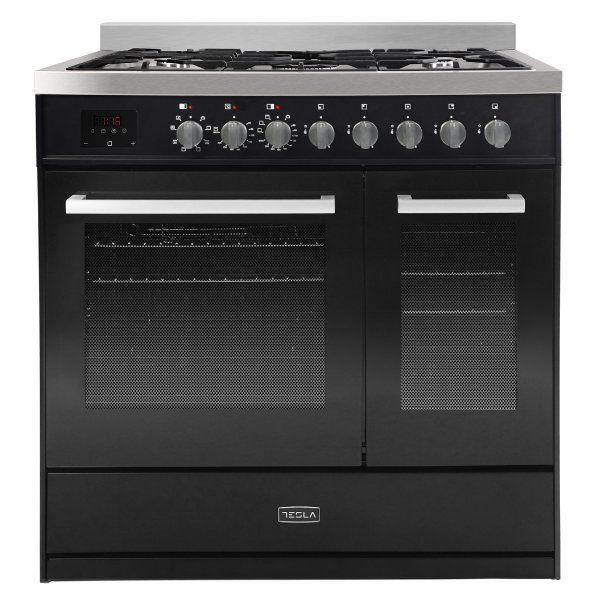 Tesla T90DDFRCB 90cm Professional Dual Fuel Range Cooker – BLACK