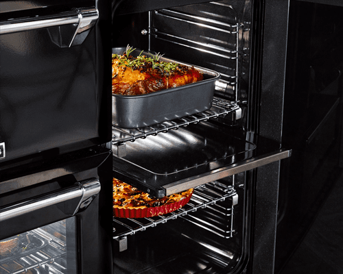 Close up of a Stoves 90cm range cooker right hand oven. This is a tall fanned oven which can be separated into two cavities with the Proflex Splitter feature.
