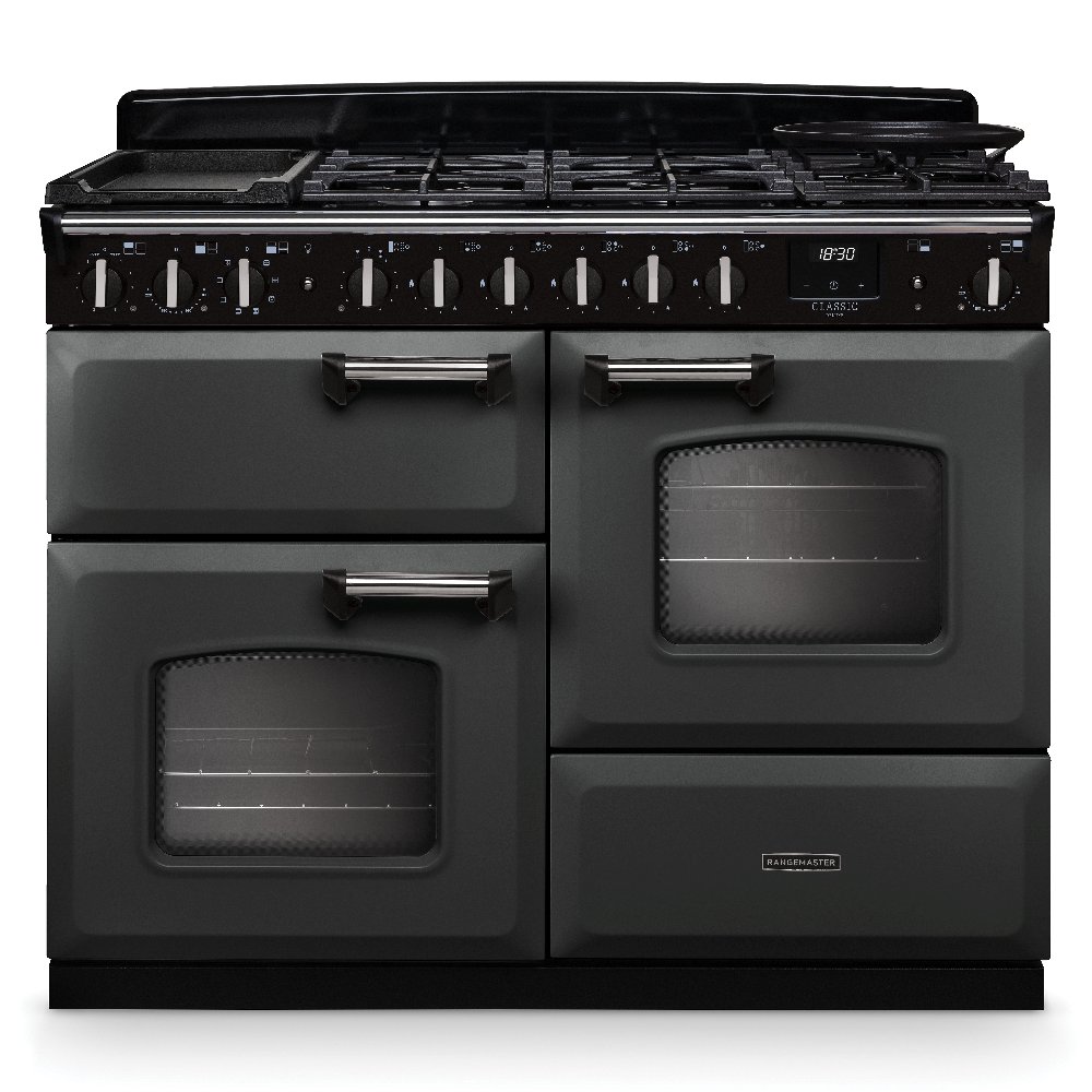 Rangemaster CLDLO110DFPSLT/CM1 Classic Deluxe OC 110cm Dual Fuel Range Cooker Chrome Trim 14708 - Slate