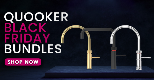 Dark image of multiple Quooker appliances with text that says 'Quooker Black Friday Deals - Shop Now'