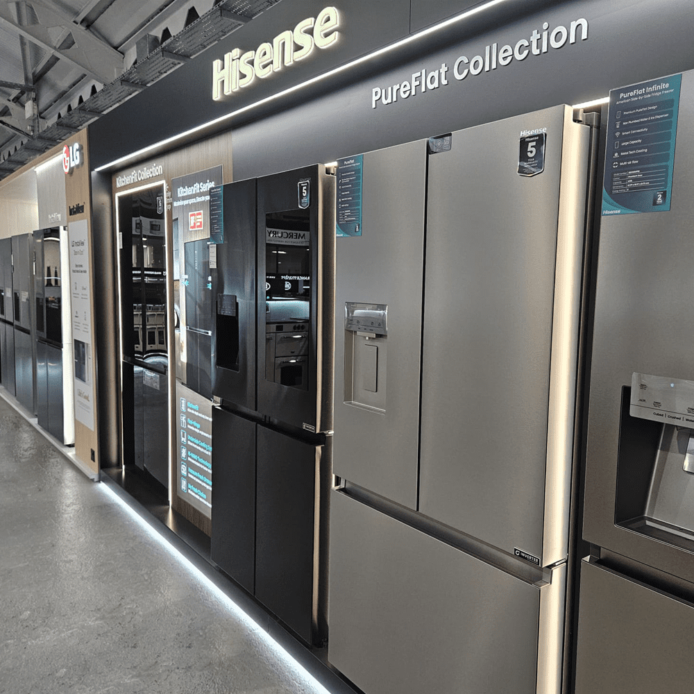 Image of a selection of American style fridge freezers in our showroom