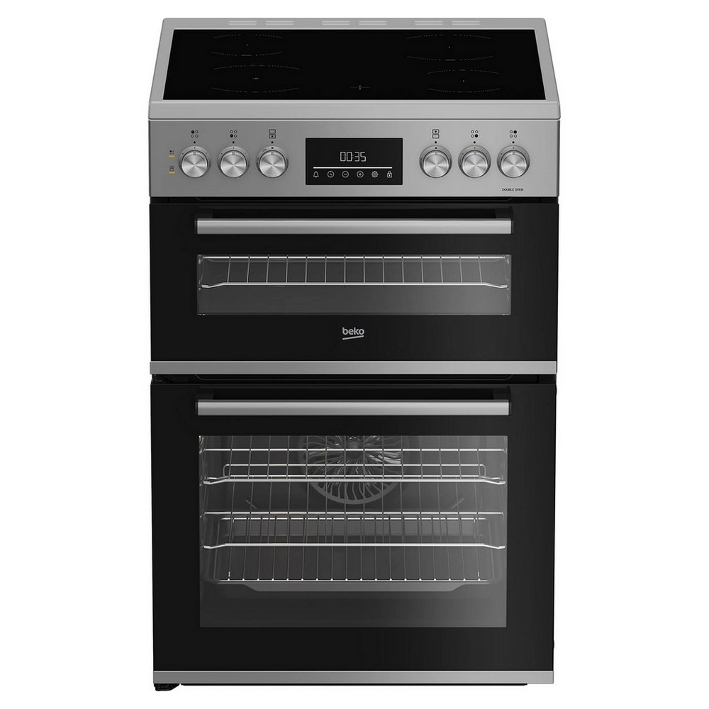 Beko EDC6731S 60cm Double Oven Electric Cooker in Silver Ceramic Hob