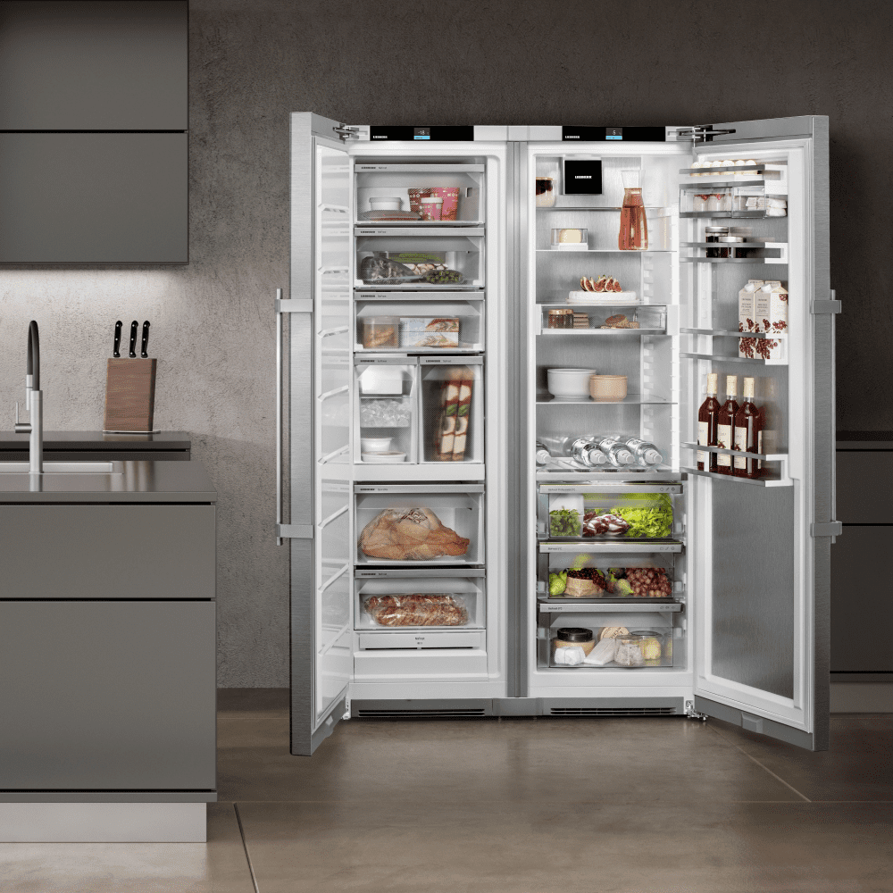 Image of a Liebherr matching set which includes a fridge and freezer.