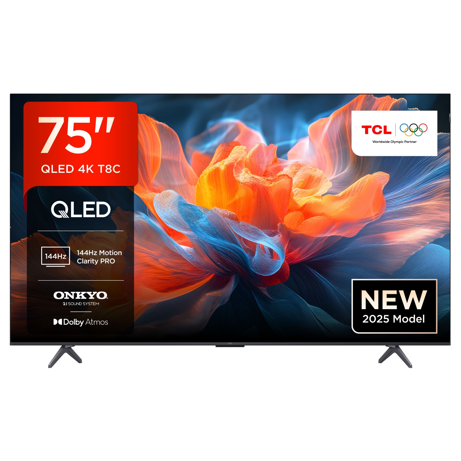 TCL 75T8C 75” QLED 4K Ultra HD, HDR PRO TV, Smart TV Powered by Google TV (Dolby Vision & Atmos, 144Hz Motion Clarity Pro, Voice Control, compatible with Google Assistant, Google Cast)