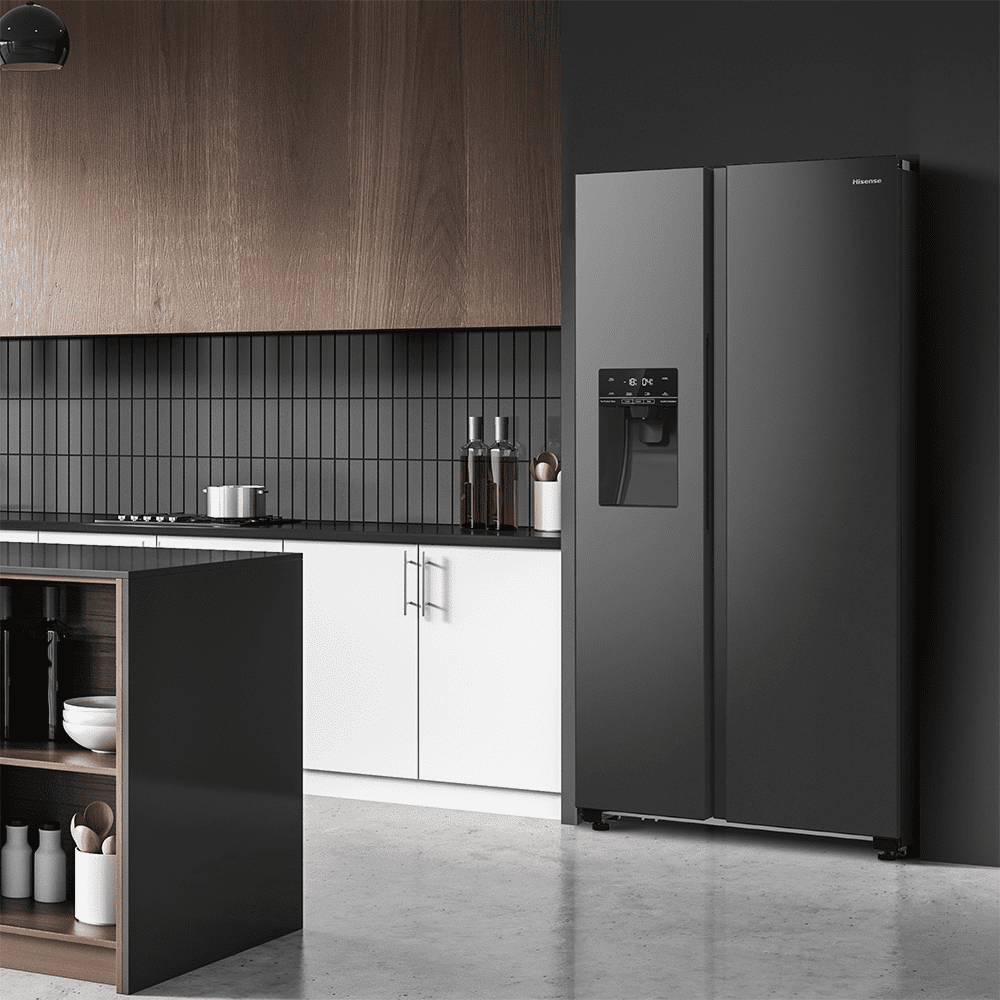 Hisense PureFlat American Fridge Freezer Ice & Water Non-Plumbed RS5P535NTFDUK - BLACK STEEL Hisense PureFlat American Fridge Freezer Ice & Water Non-Plumbed RS5P535NTFDUK - BLACK STEEL