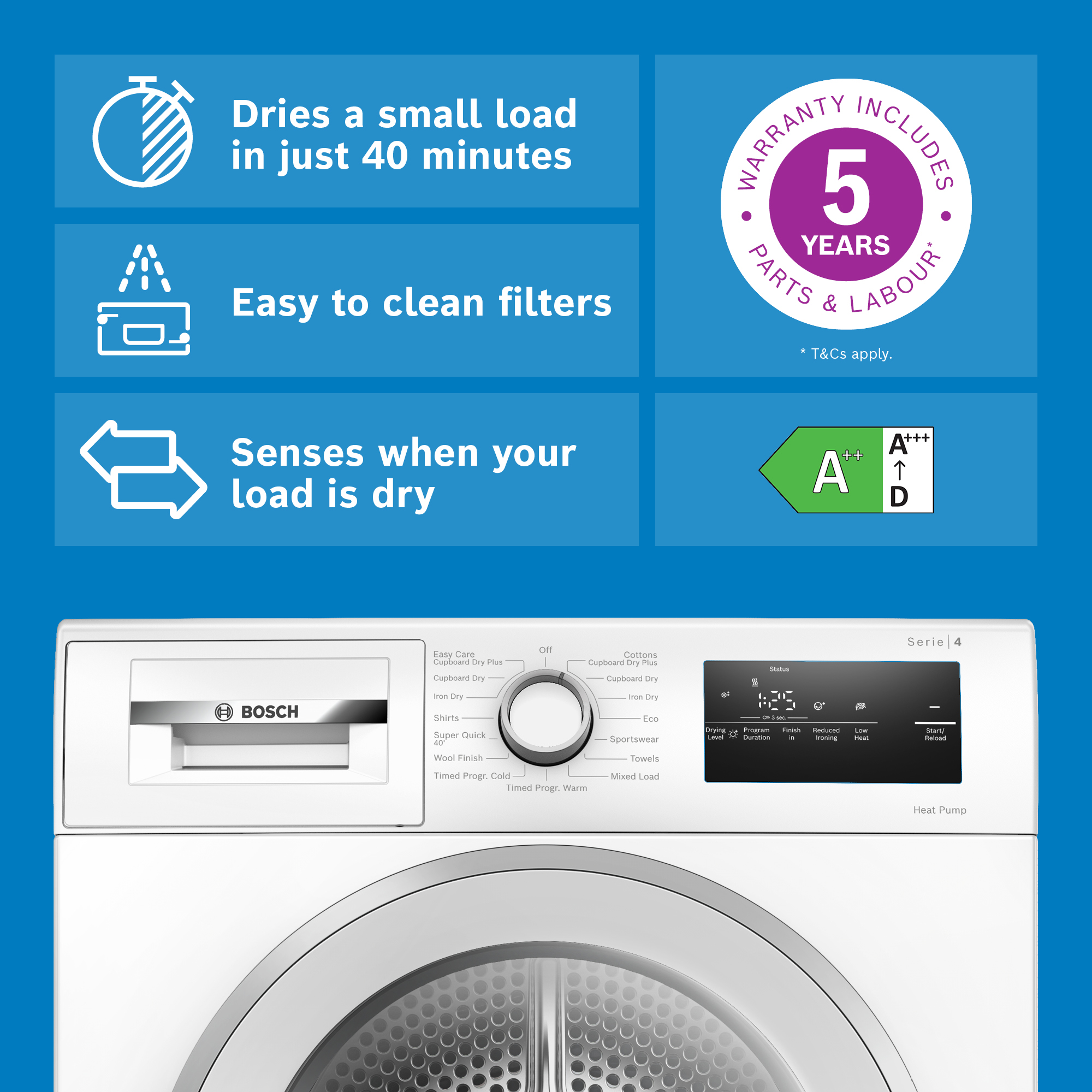 Bosch 8kg Series 4 Heat Pump Condenser Dryer WTH85226GB - White Bosch 8kg Series 4 Heat Pump Condenser Dryer WTH85226GB - White