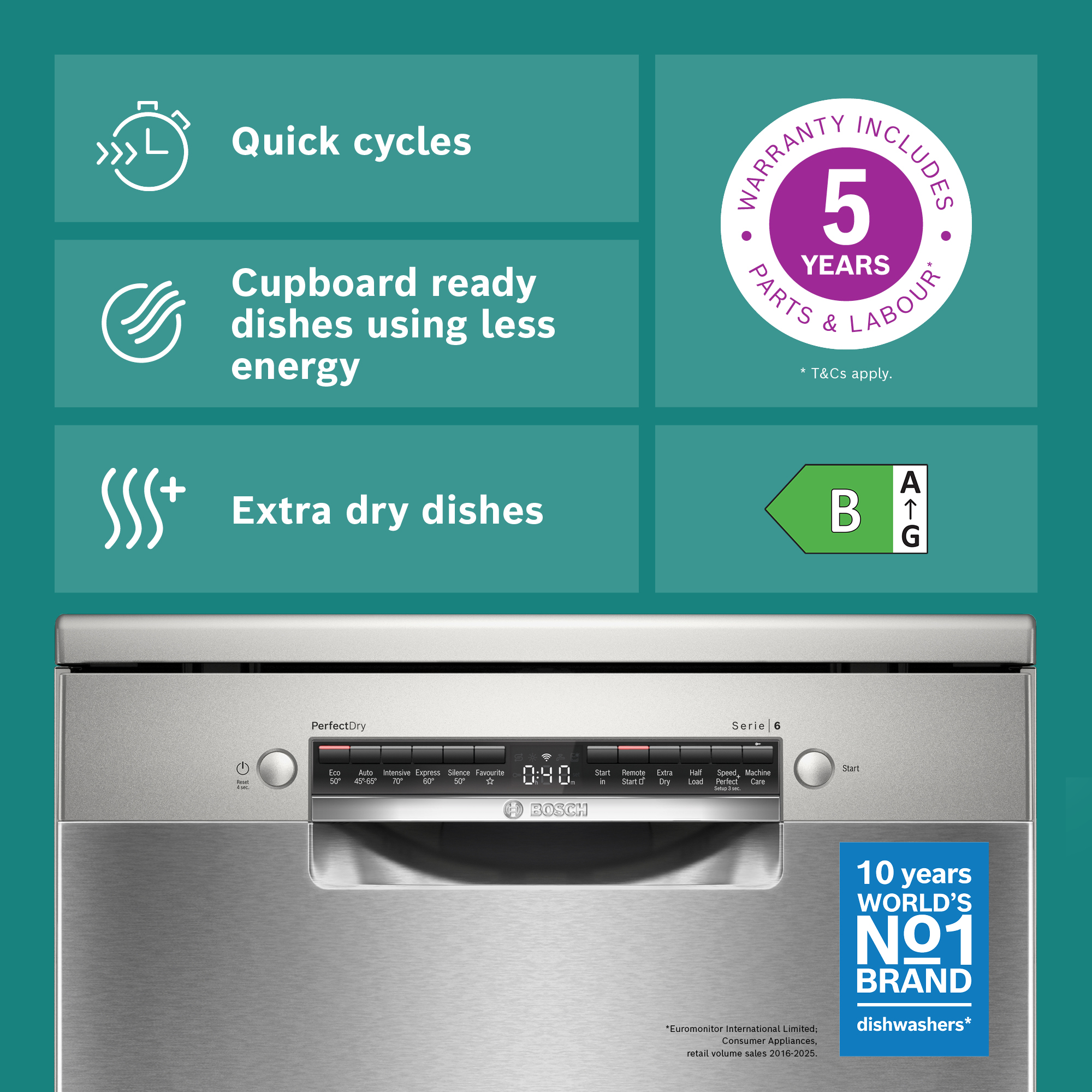 Bosch 60cm Series 6 Freestanding Dishwasher SMS6ZCI10G - Silver Bosch 60cm Series 6 Freestanding Dishwasher SMS6ZCI10G - Silver
