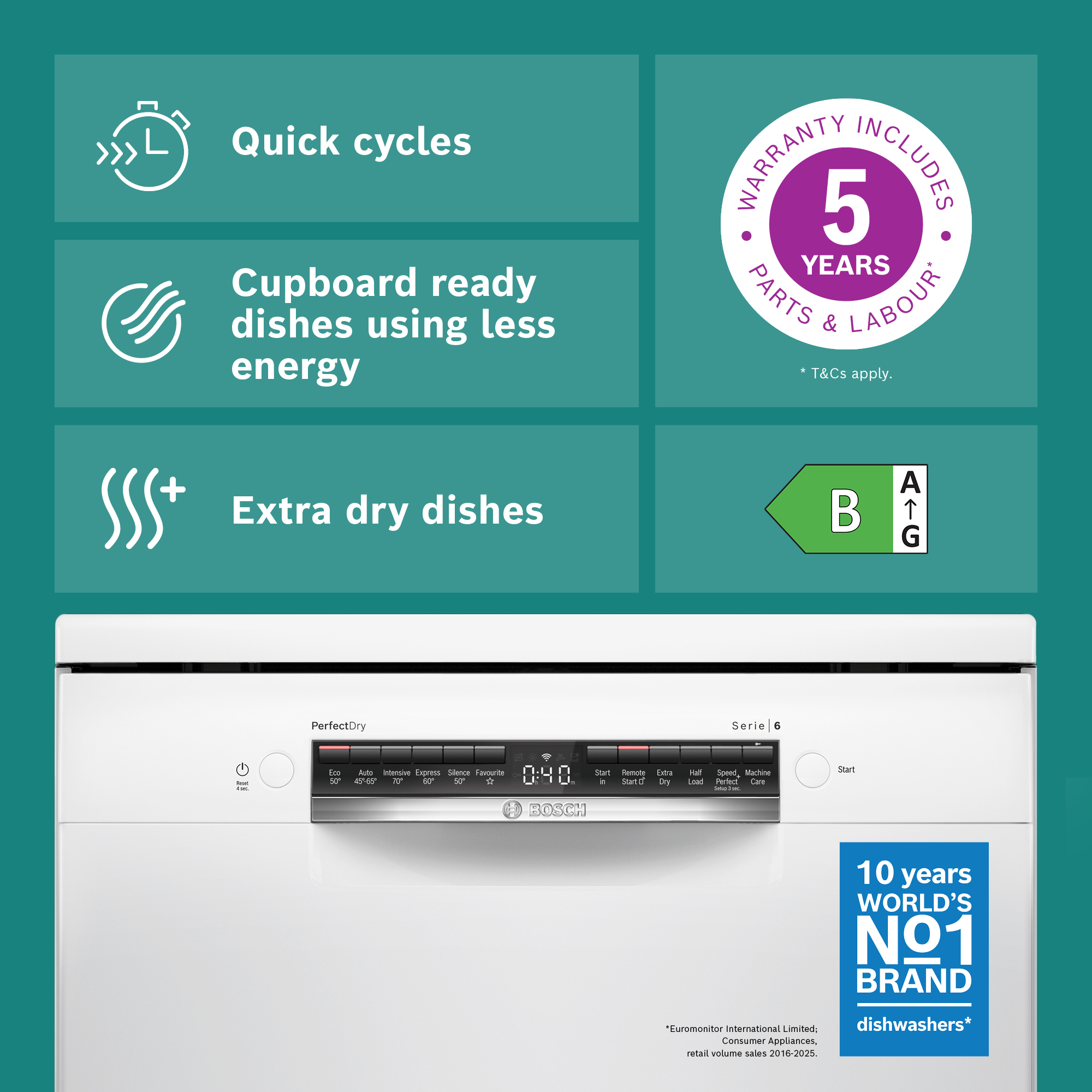 Bosch 60cm Series 6 Freestanding Dishwasher SMS6ZCW10G - White Bosch 60cm Series 6 Freestanding Dishwasher SMS6ZCW10G - White