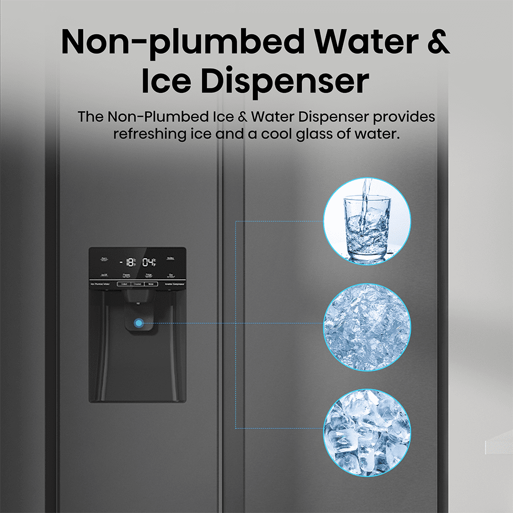 Hisense PureFlat American Fridge Freezer Ice & Water Non-Plumbed RS5P535NTFDUK - BLACK STEEL Hisense PureFlat American Fridge Freezer Ice & Water Non-Plumbed RS5P535NTFDUK - BLACK STEEL