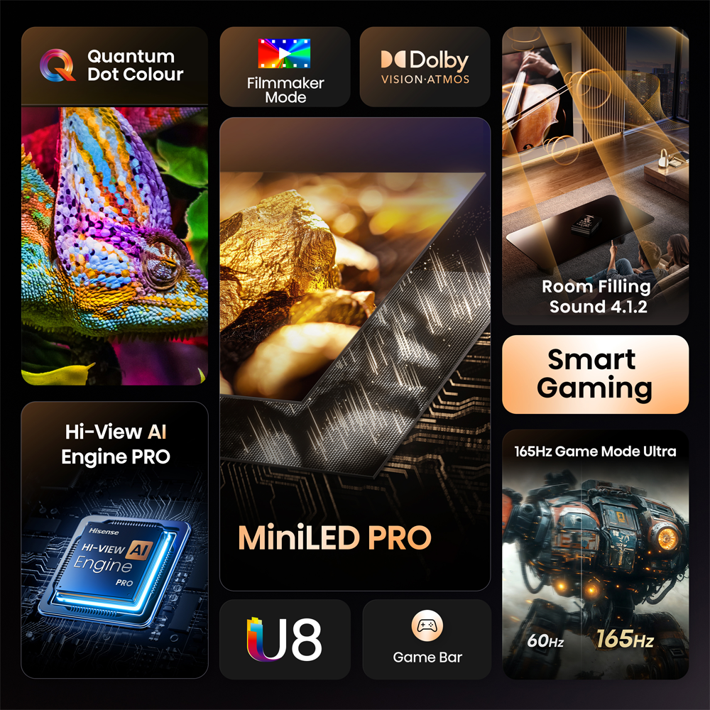 Hisense 2025 65" ULED Mini LED 4K Smart TV 65U8QTUK - Black Hisense 2025 65" ULED Mini LED 4K Smart TV 65U8QTUK - Black