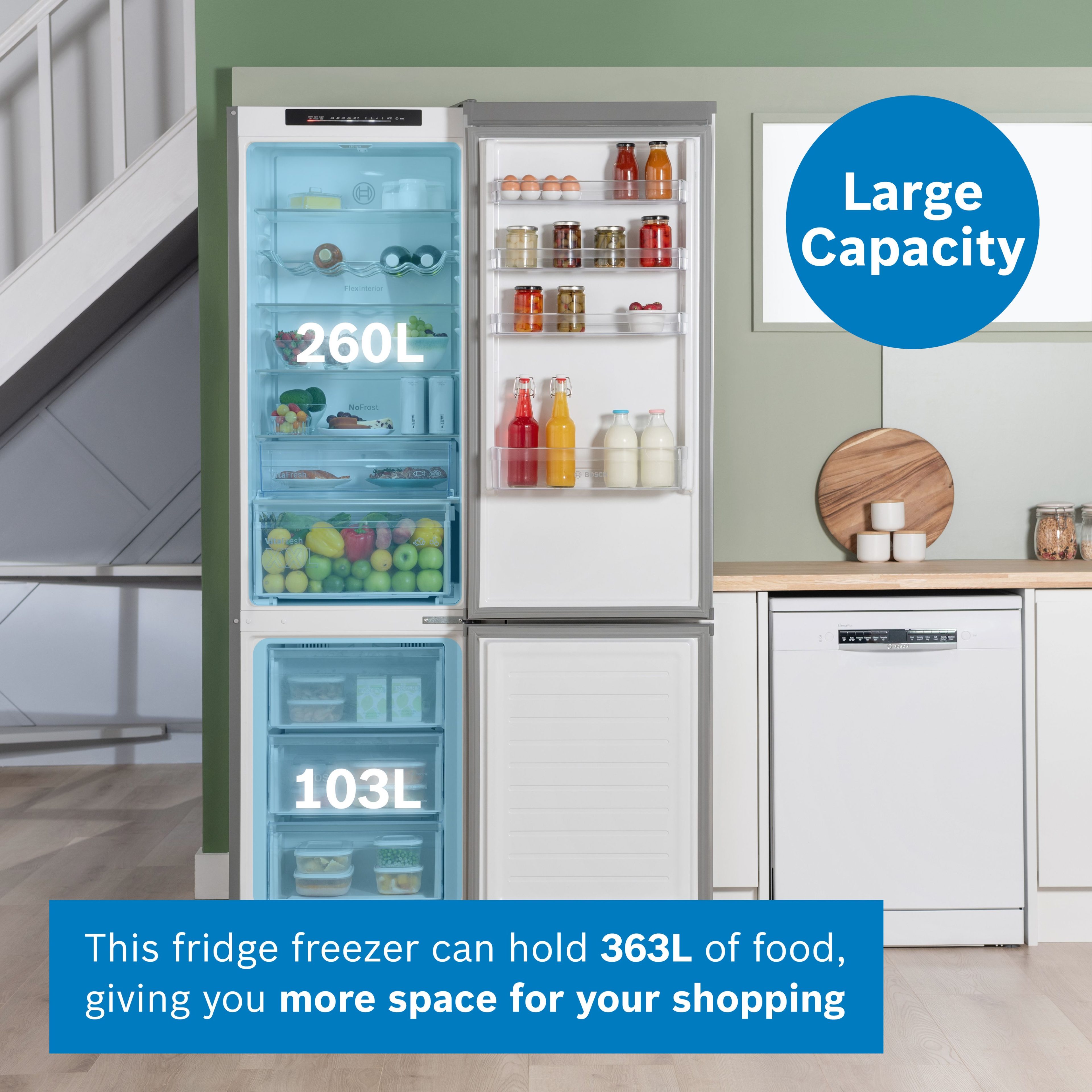 Bosch 60cm Series 4 Frost Free Fridge Freezer KGN392LAGG - Silver Bosch 60cm Series 4 Frost Free Fridge Freezer KGN392LAGG - Silver