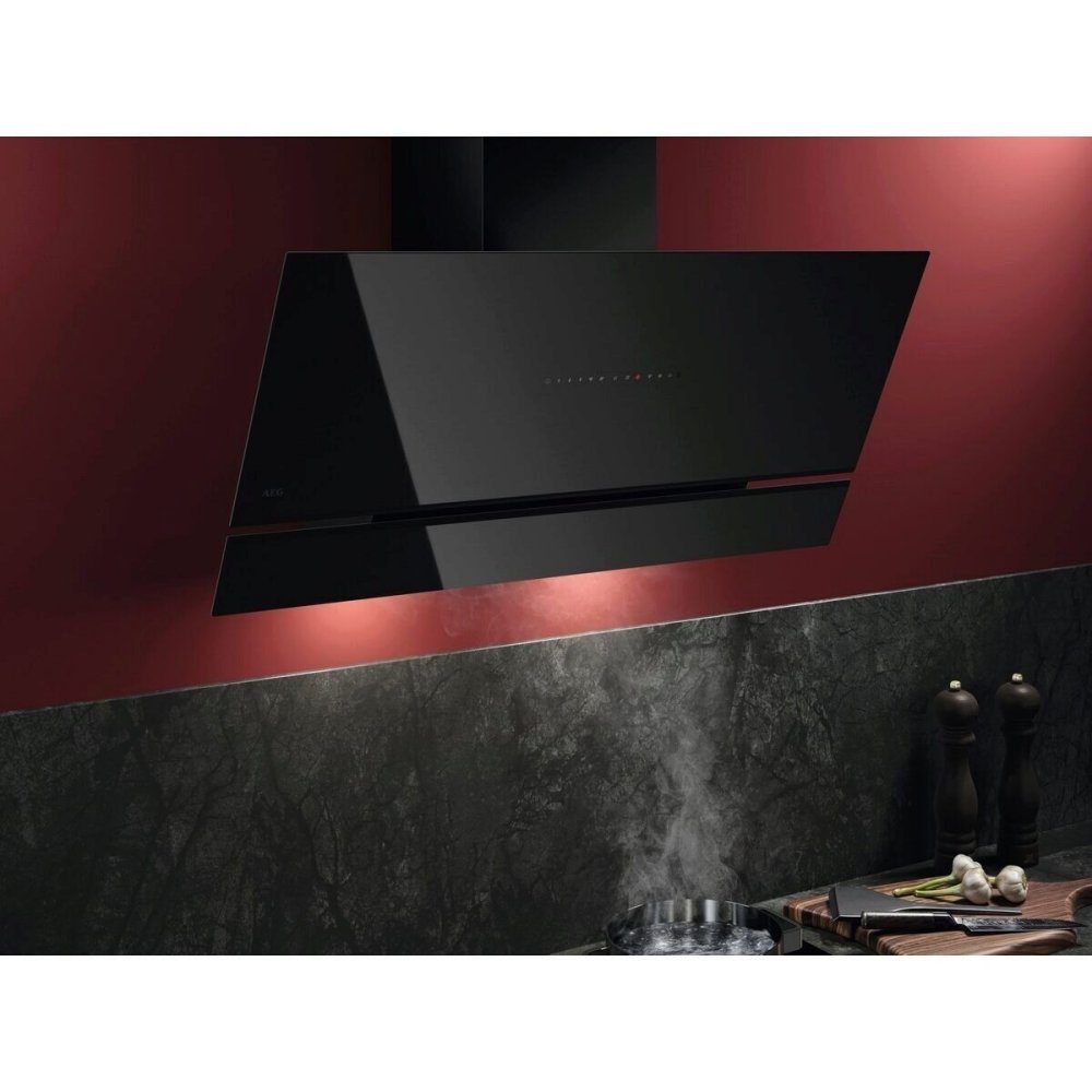 AEG 90cm Series 8000 Angled Chimney Hood NDV8791CB - Black AEG 90cm Series 8000 Angled Chimney Hood NDV8791CB - Black