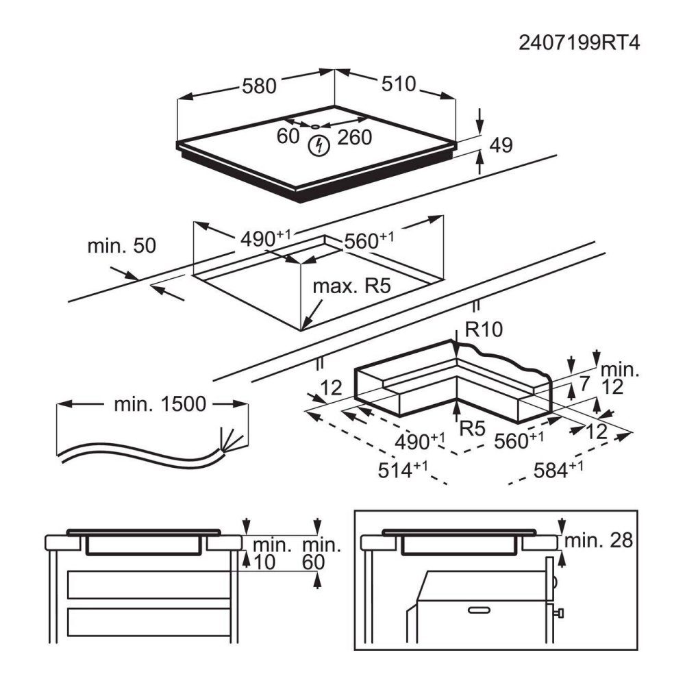 AEG 58cm Series 5000 Frameless 4 Zone Induction Hob SO64IA0SCB - Black AEG 58cm Series 5000 Frameless 4 Zone Induction Hob SO64IA0SCB - Black