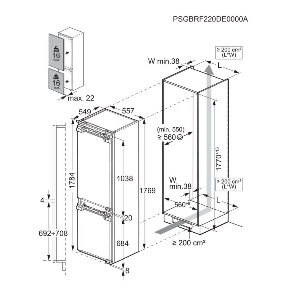aymfllページ AEG 177cm Series 6000 Integrated 70/30 Frost Free Fridge Freezer
