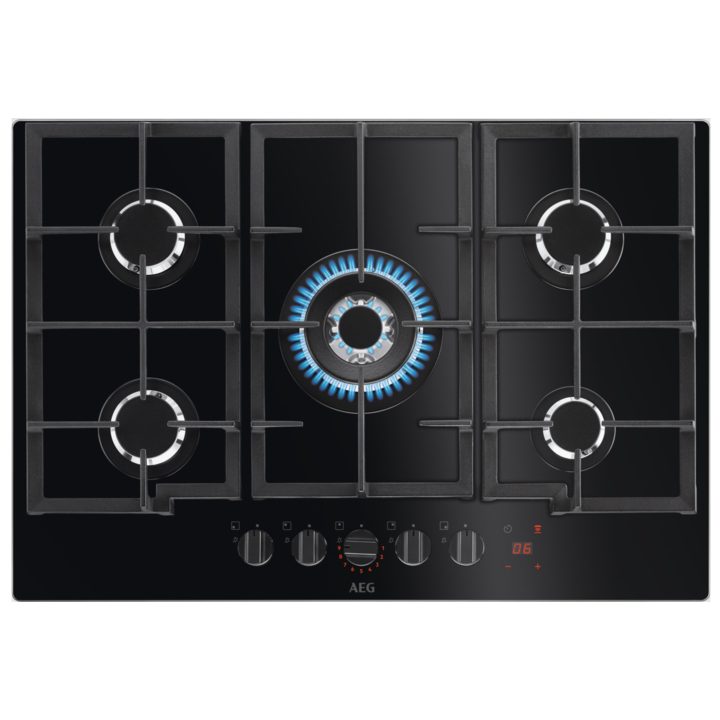 AEG  74cm Series 8000 5 Burner FlameLight Gas On Glass Hob HKB75450NB - Black