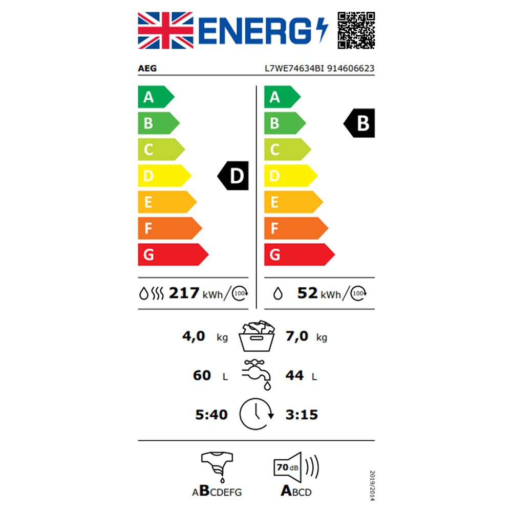 AEG 7kg/4kg Series 7000 Fully Integrated ProSteam Washer Dryer L7WE74634BI AEG 7kg/4kg Series 7000 Fully Integrated ProSteam Washer Dryer L7WE74634BI