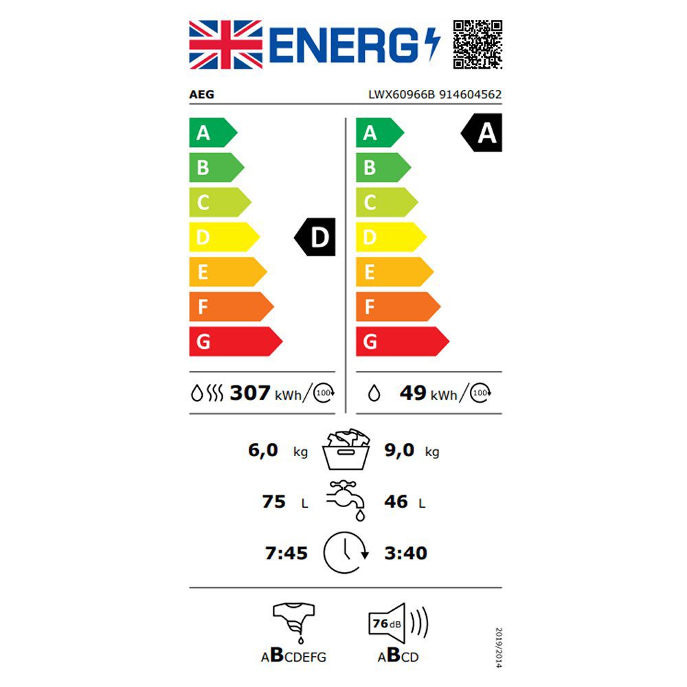 AEG 9kg/6kg Series 6000 Washer Dryer LWX60966B - White AEG 9kg/6kg Series 6000 Washer Dryer LWX60966B - White