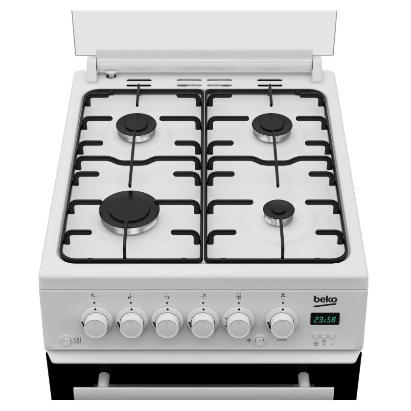 Beko 50cm Freestanding Gas Cooker With Glass Lid EDG507W - White Beko 50cm Freestanding Gas Cooker With Glass Lid EDG507W - White