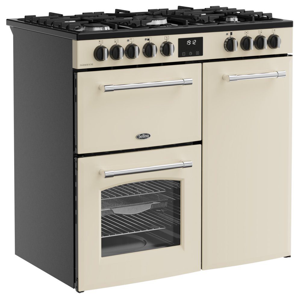 Belling Farmhouse 90DF Dual Fuel Range Cooker 444411821 - Cream Belling Farmhouse 90DF Dual Fuel Range Cooker 444411821 - Cream