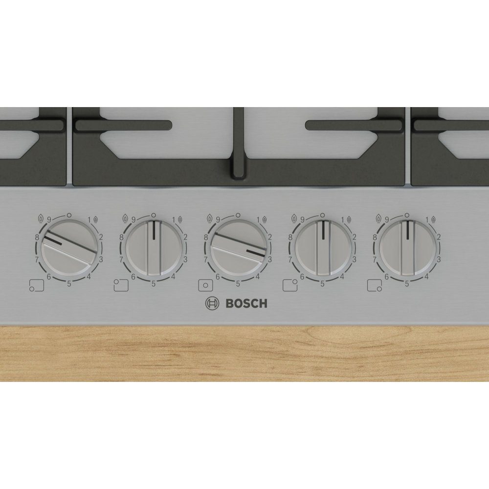 Bosch 75cm Series 6 5 Burner Gas Hob PCQ7A5I90 - Stainless Steel Bosch 75cm Series 6 5 Burner Gas Hob PCQ7A5I90 - Stainless Steel