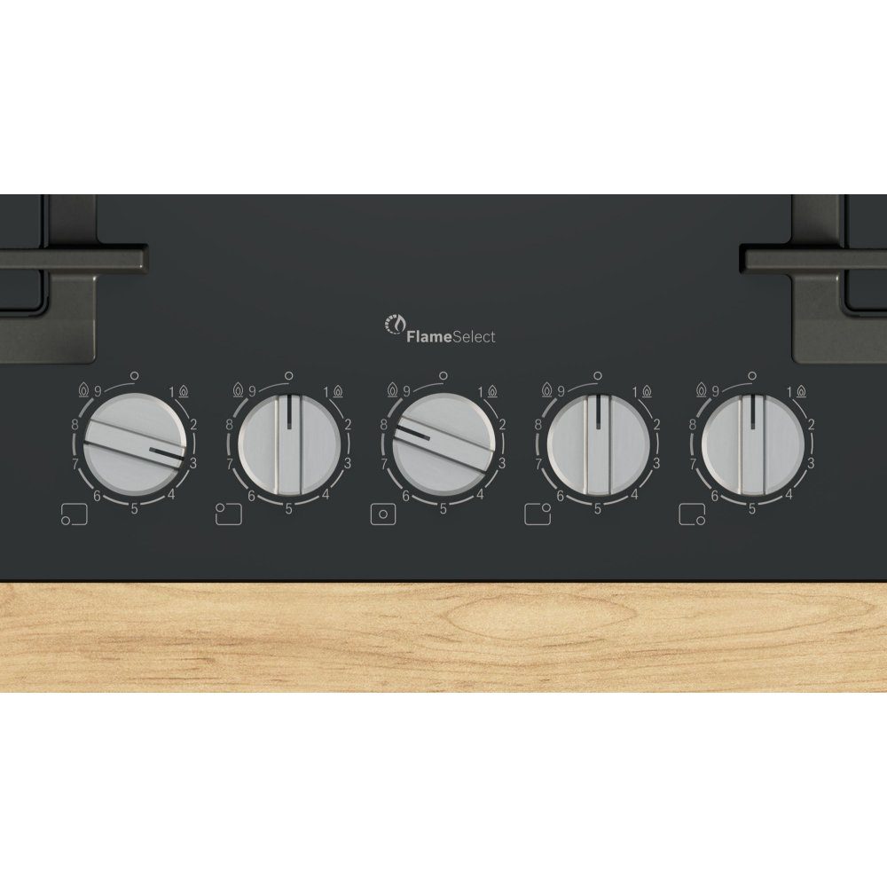 Bosch 75cm Series 6 5 Burner Gas On Glass Hob PPQ7A6I40 - Black Bosch 75cm Series 6 5 Burner Gas On Glass Hob PPQ7A6I40 - Black