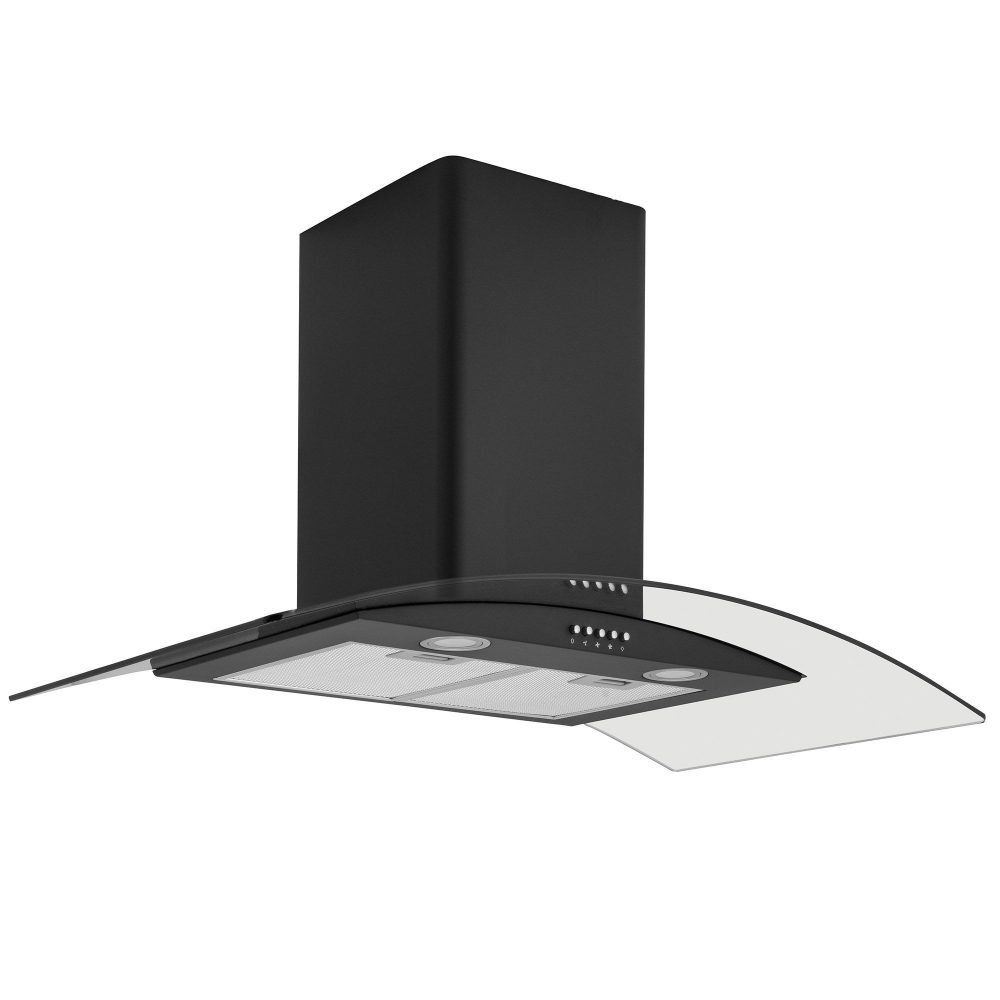 Caple  90cm Curved Glass Chimney Hood CGC911BK - Black