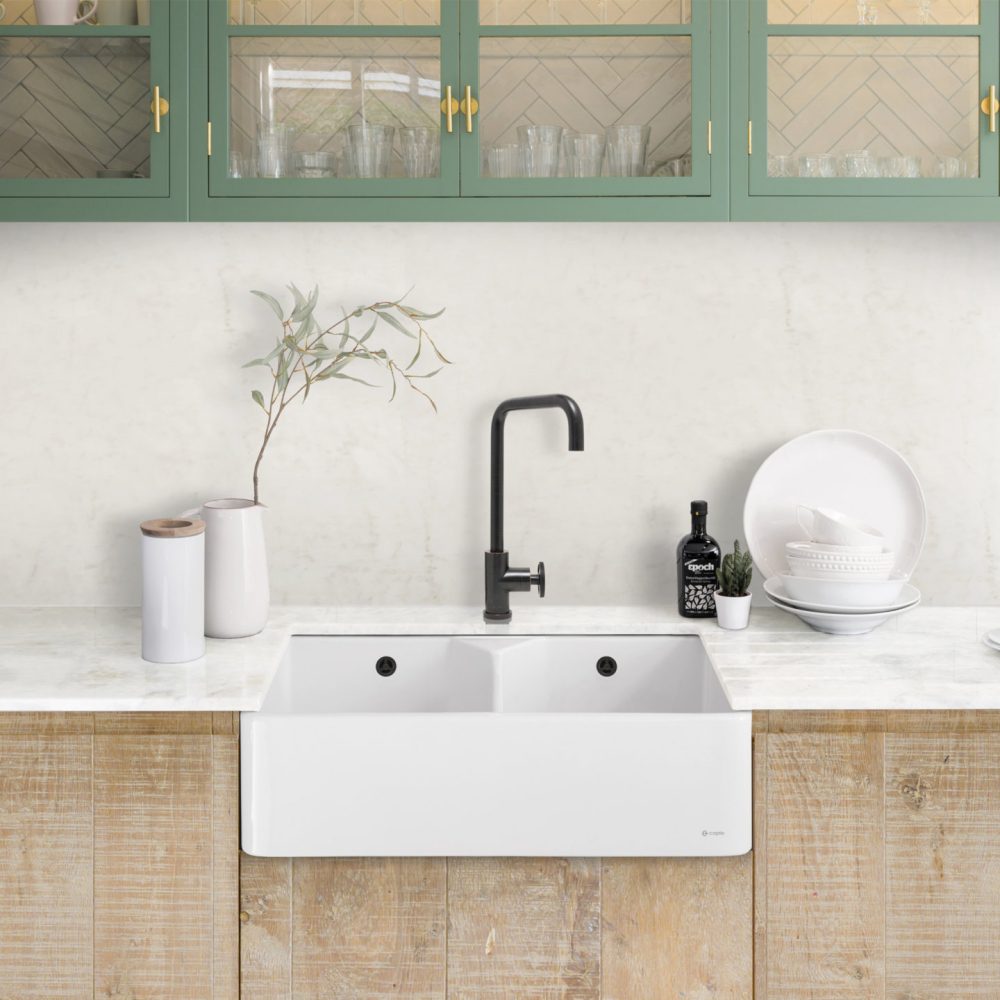 Caple 80cm Double Bowl Ceramic Sink CHEPSTOW2 - White Caple 80cm Double Bowl Ceramic Sink CHEPSTOW2 - White