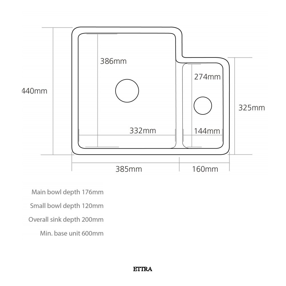 Caple Ettra 1.5 Bowl Ceramic Undermount Sink ETT150U - White Caple Ettra 1.5 Bowl Ceramic Undermount Sink ETT150U - White